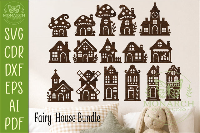 Fairy Village SVG Bundle | 16 Fantasy House and Mushroom House Laser Cut Files SVG APInspireddesigns 