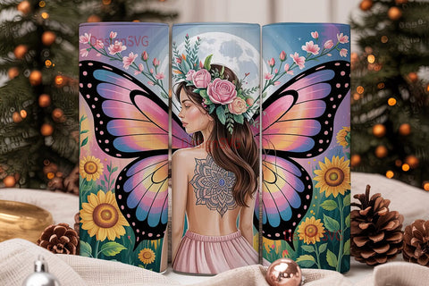 Fairy Wings & Flowers 20oz Tumbler Wrap Sublimation DesignSVG 