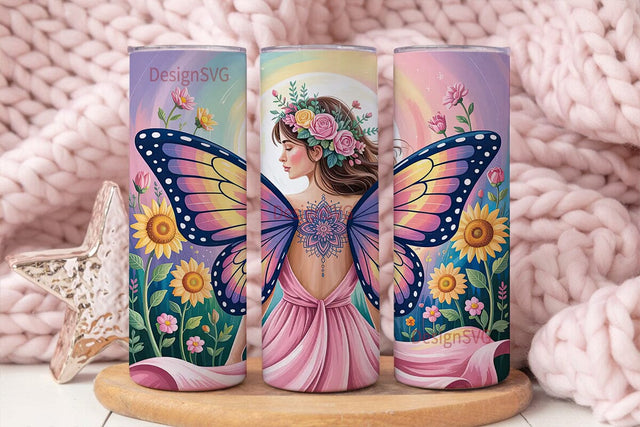 Fairy Wings & Flowers 20oz Tumbler Wrap Sublimation DesignSVG 