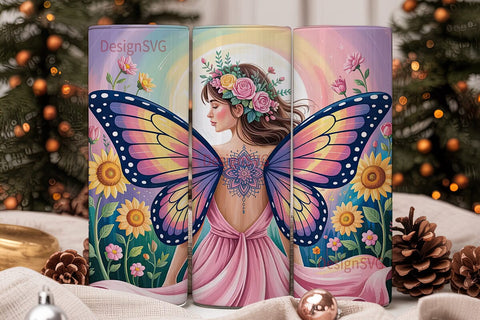 Fairy Wings & Flowers 20oz Tumbler Wrap Sublimation DesignSVG 