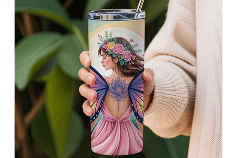 Fairy Wings & Flowers 20oz Tumbler Wrap Sublimation DesignSVG 