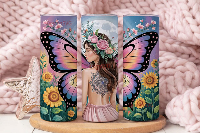 Fairy Wings & Flowers 20oz Tumbler Wrap Sublimation DesignSVG 