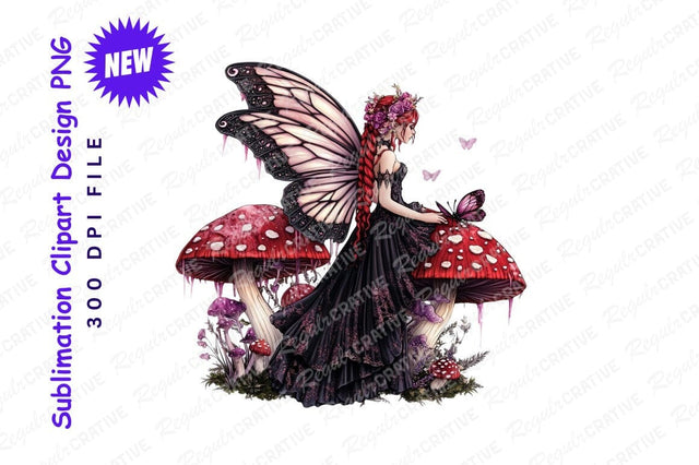 Fairy With Butterfly In Mushroom Forest Clipart Png Sublimation Regulrcrative 