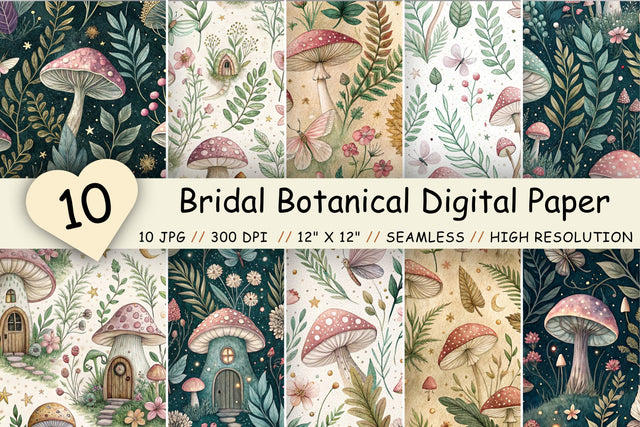 Fairycore Digital Paper Pack, Seamless Watercolor Pattern Bundle, Printable Scrapbook Paper, Enchanted Forest Design Collection Digital Pattern FloridPrintables 