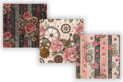 Fairytale Steampunk Digital Pattern, Seamless Watercolor Bundle Pack, Printable Scrapbook Paper, Victorian Rose Design Collection Digital Pattern FloridPrintables 