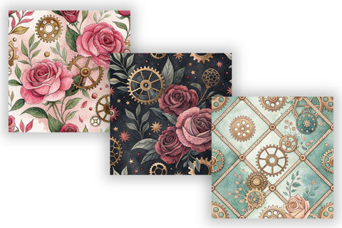 Fairytale Steampunk Digital Pattern, Seamless Watercolor Bundle Pack, Printable Scrapbook Paper, Victorian Rose Design Collection Digital Pattern FloridPrintables 