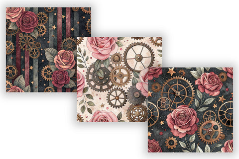 Fairytale Steampunk Digital Pattern, Seamless Watercolor Bundle Pack, Printable Scrapbook Paper, Victorian Rose Design Collection Digital Pattern FloridPrintables 