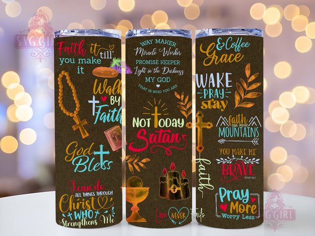 Faith Affirmations 20oz Tumbler Wrap Sublimation Design, Straight Tapered Tumbler Wrap, Bible Verse Tumbler Png, Instant Digital Download Sublimation SvggirlplusArt 