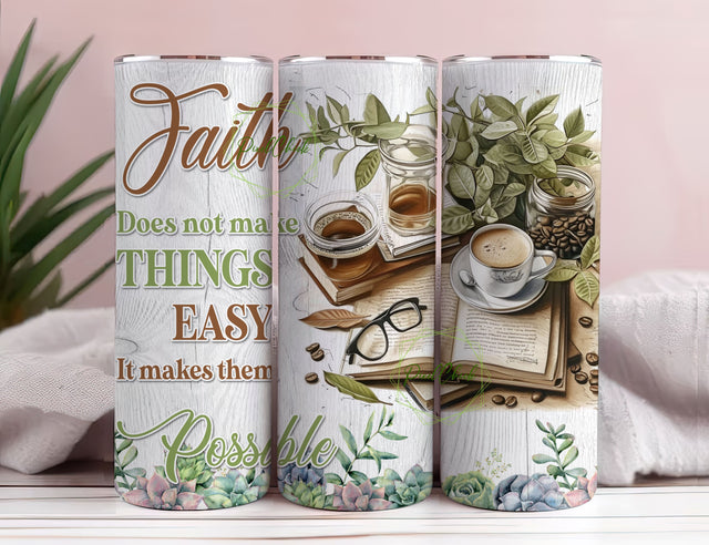Faith Bible Verse 20oz Skinny Tumbler Sublimation - Faith Luke 1 37 - Straight Tapered Designs PNG Sublimation PixelChick 