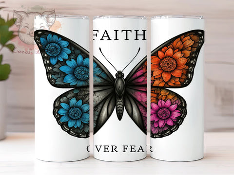 Faith Butterfly Floral 20oz Tumbler, Butterfly Tumbler, Floral Tumbler, Sublimation Wrap, 20oz Tumbler, Inspirational Tumbler, Fearless Design Sublimation Lara' s Designs 