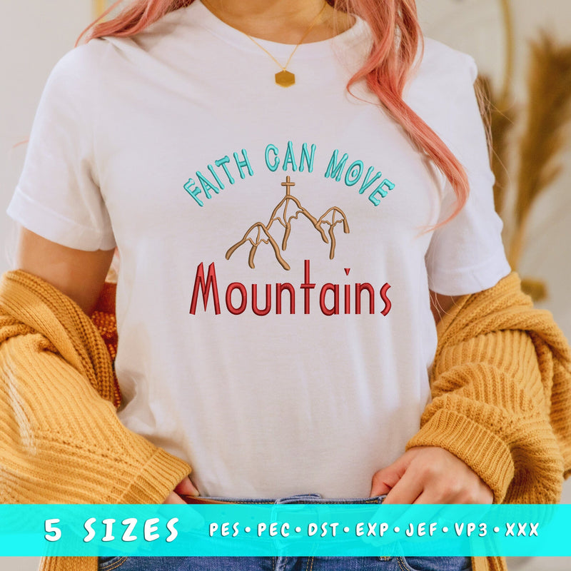 Faith Can Move Mountains Embroidery Design, Christian Quotes PES DST EXP, Bible Verse Machine Embroidery File, Religious Saying Embroidery/Applique DESIGNS HappyDesignStudio 