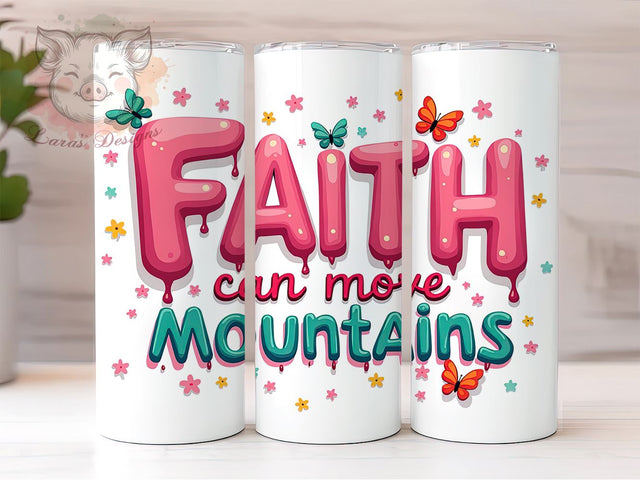 Faith Can Move Mountains, Retro Christian Tumbler, Inspirational Bible Verse, 20oz Sublimation Wrap, Vintage Faith Drinkware, Christian Gift for Her, Motivational Tumbler Sublimation Lara' s Designs 