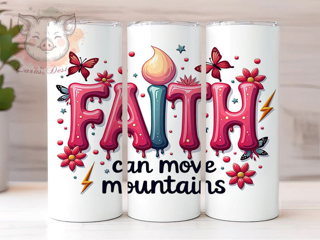 Faith Can Move Mountains, Retro Christian Tumbler, Inspirational Bible Verse, 20oz Sublimation Wrap, Vintage Faith Drinkware, Christian Gift for Her, Motivational Tumbler Sublimation Lara' s Designs 