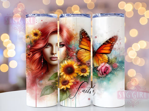 FAITH Christian Bible Verse 20oz Tumbler Wrap Sublimation Design, Straight Tapered Tumbler Wrap, Butterfly Cross Religious Tumbler Png, Instant Digital Download Sublimation SvggirlplusArt 