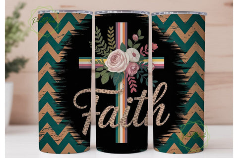 Faith Cross Floral 20oz Tumbler Wrap Sublimation PixelChick 