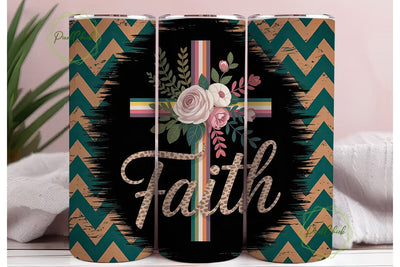 Faith Cross Floral 20oz Tumbler Wrap Sublimation PixelChick 