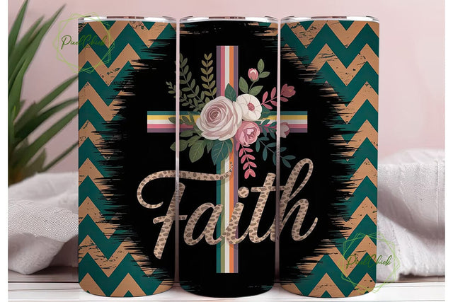 Faith Cross Floral 20oz Tumbler Wrap Sublimation PixelChick 