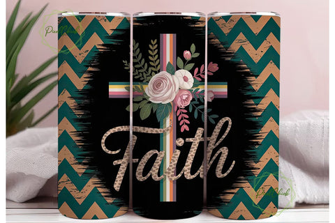Faith Cross Floral 20oz Tumbler Wrap Sublimation PixelChick 