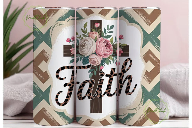 Faith Cross Floral 20oz Tumbler Wrap Sublimation PixelChick 