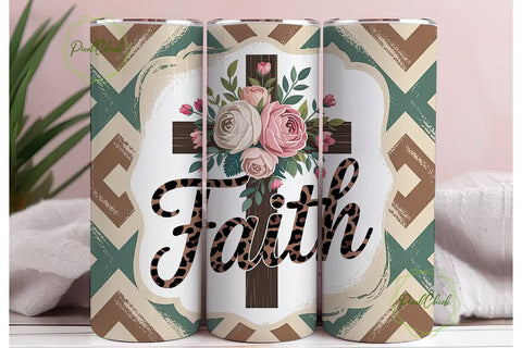Faith Cross Floral 20oz Tumbler Wrap Sublimation PixelChick 