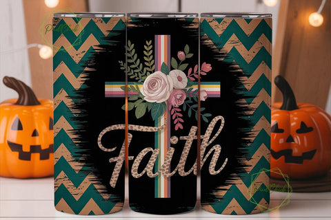 Faith Cross Floral 20oz Tumbler Wrap Sublimation PixelChick 