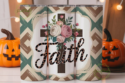 Faith Cross Floral 20oz Tumbler Wrap Sublimation PixelChick 