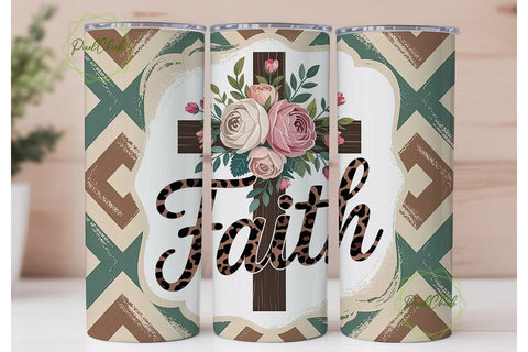 Faith Cross Floral 20oz Tumbler Wrap Sublimation PixelChick 