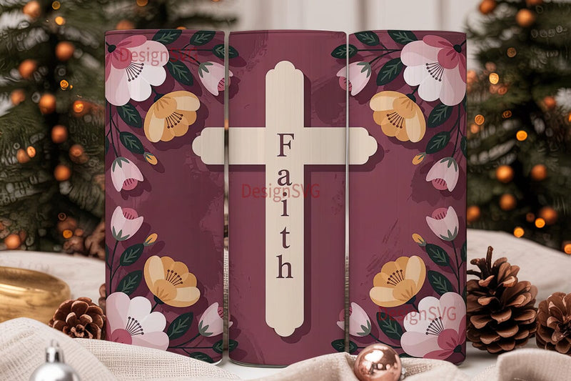 Faith Cross Floral Tumbler Wrap Sublimation DesignSVG 