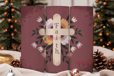 Faith Cross Floral Tumbler Wrap Sublimation DesignSVG 