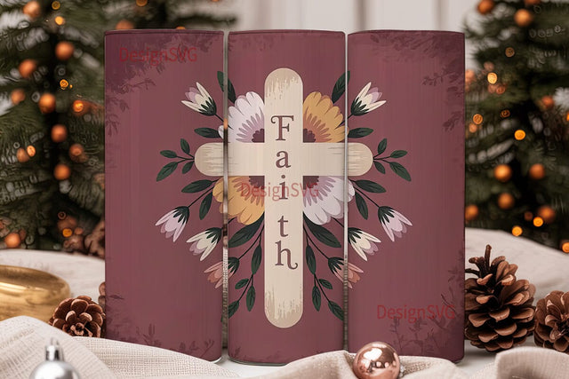 Faith Cross Floral Tumbler Wrap Sublimation DesignSVG 