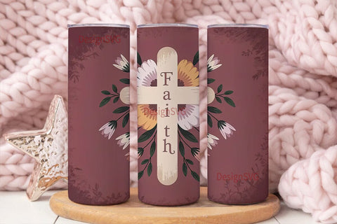 Faith Cross Floral Tumbler Wrap Sublimation DesignSVG 