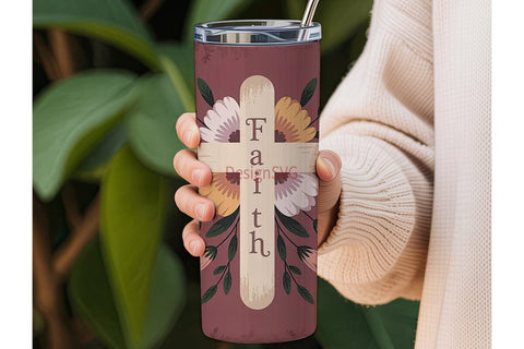 Faith Cross Floral Tumbler Wrap Sublimation DesignSVG 