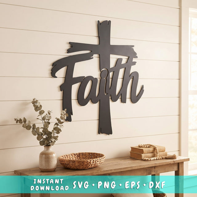 Faith Cross Laser SVG | Christian Cross with Faith Word Svg | Religious Metal Wall Art DXF | Laser Cut File | CNC Plasma Svg | Faith Sign SVG HappyDesignStudio 