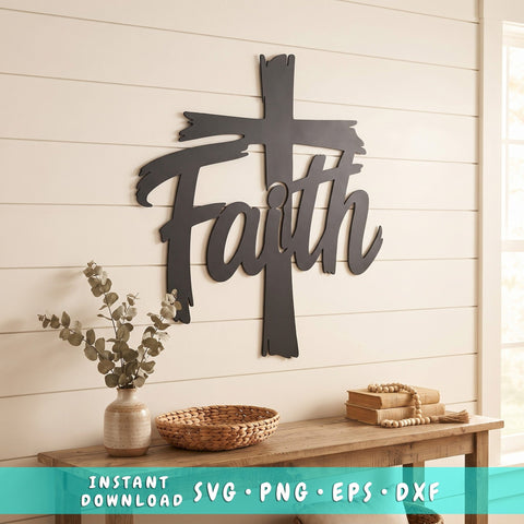 Faith Cross Laser SVG | Christian Cross with Faith Word Svg | Religious Metal Wall Art DXF | Laser Cut File | CNC Plasma Svg | Faith Sign SVG HappyDesignStudio 