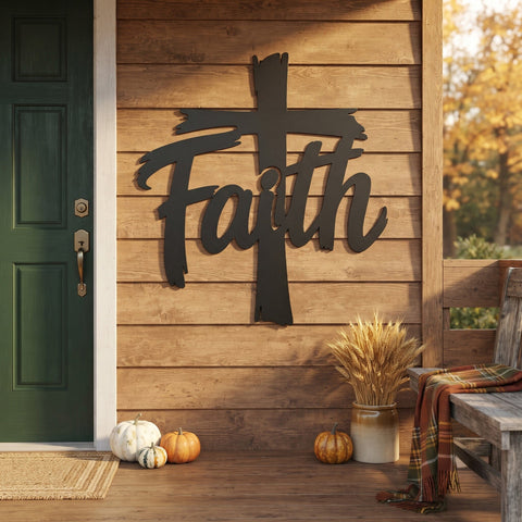 Faith Cross Laser SVG | Christian Cross with Faith Word Svg | Religious Metal Wall Art DXF | Laser Cut File | CNC Plasma Svg | Faith Sign SVG HappyDesignStudio 