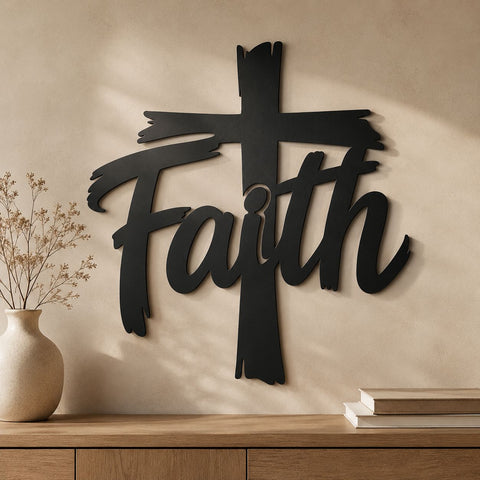 Faith Cross Laser SVG | Christian Cross with Faith Word Svg | Religious Metal Wall Art DXF | Laser Cut File | CNC Plasma Svg | Faith Sign SVG HappyDesignStudio 