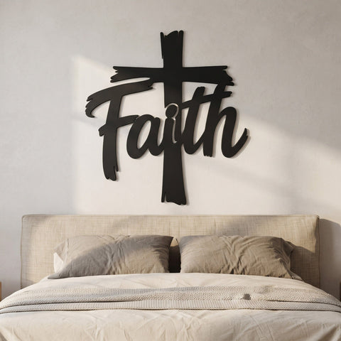 Faith Cross Laser SVG | Christian Cross with Faith Word Svg | Religious Metal Wall Art DXF | Laser Cut File | CNC Plasma Svg | Faith Sign SVG HappyDesignStudio 