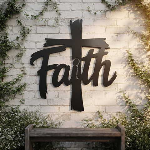 Faith Cross Laser SVG | Christian Cross with Faith Word Svg | Religious Metal Wall Art DXF | Laser Cut File | CNC Plasma Svg | Faith Sign SVG HappyDesignStudio 