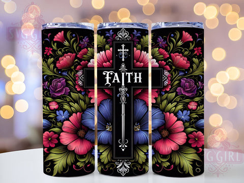 Faith Cross Tumbler, Flower Sublimation Wrap, 20oz Religious Drinkware, Inspirational Tumbler Design, Christian Art, Digital Download, Faith-Based Tumbler Sublimation SvggirlplusArt 