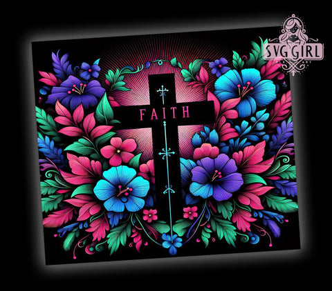 Faith Cross Tumbler, Flower Sublimation Wrap, 20oz Religious Drinkware, Inspirational Tumbler Design, Christian Art, Digital Download, Faith-Based Tumbler Sublimation SvggirlplusArt 