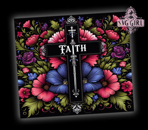 Faith Cross Tumbler, Flower Sublimation Wrap, 20oz Religious Drinkware, Inspirational Tumbler Design, Christian Art, Digital Download, Faith-Based Tumbler Sublimation SvggirlplusArt 