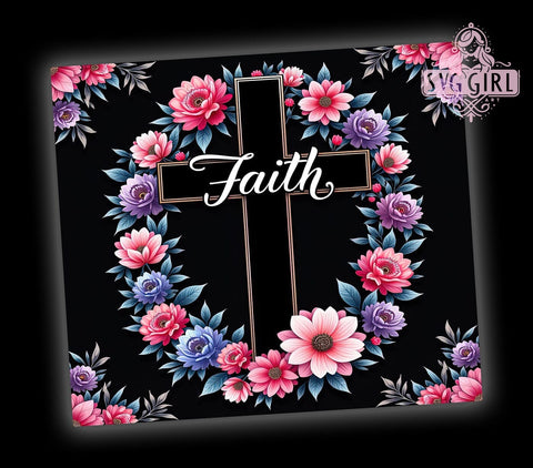 Faith Cross Tumbler, Flower Sublimation Wrap, 20oz Religious Drinkware, Inspirational Tumbler Design, Christian Art, Digital Download, Faith-Based Tumbler Sublimation SvggirlplusArt 