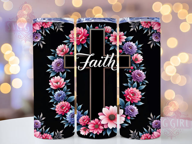 Faith Cross Tumbler, Flower Sublimation Wrap, 20oz Religious Drinkware, Inspirational Tumbler Design, Christian Art, Digital Download, Faith-Based Tumbler Sublimation SvggirlplusArt 