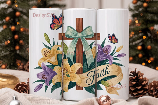 Faith & Cross Tumbler Wrap Sublimation DesignSVG 