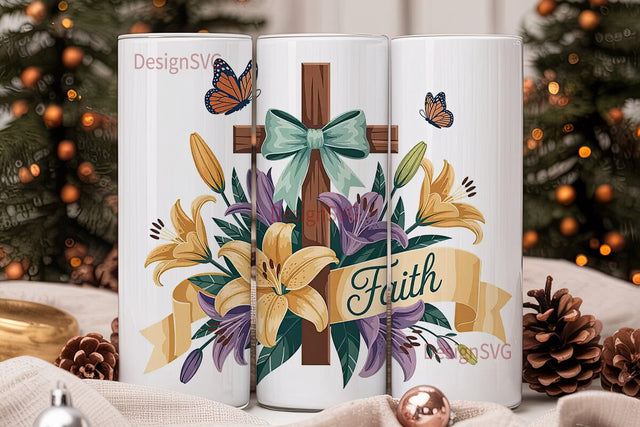 Faith & Cross Tumbler Wrap Sublimation DesignSVG 