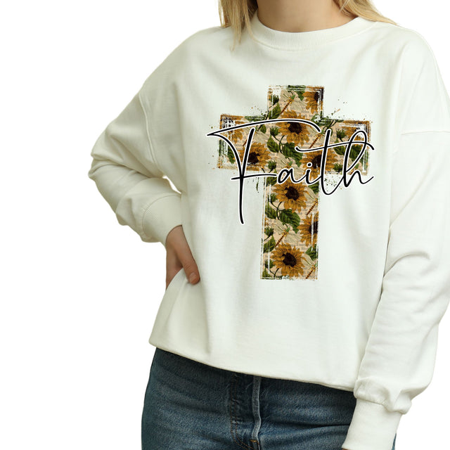 Faith Cross with Sunflowers Sublimation PNG | Christian Faith Design | Religious Inspirational Art Sublimation So Fontsy VIP Design Shop 