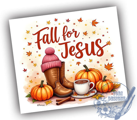 Faith Fall For Jesus 20oz Skinny Tumbler PNG, Christian Tumbler Wrap, Sublimation Design, Straight & Tapered Tumbler Wrap, Instant Digital Download Sublimation ToriDesigns 