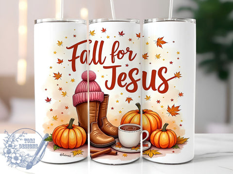 Faith Fall For Jesus 20oz Skinny Tumbler PNG, Christian Tumbler Wrap, Sublimation Design, Straight & Tapered Tumbler Wrap, Instant Digital Download Sublimation ToriDesigns 