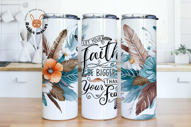Faith Floral 20oz Skinny Tumbler Wrap, Faith Over Fear BOHO Sublimation Design Instant Download, Christian Quotes PNG DIGITAL File Sublimation Rabbitmakies 