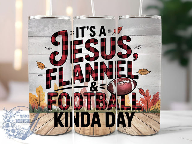 Faith & Football Christian Tumbler, Flannel Faith Wrap, 20oz Sublimation, Christian Football Cup, Fall Faith Mug, Religious Sports Tumbler, Faithful Football Drinkware Sublimation ToriDesigns 